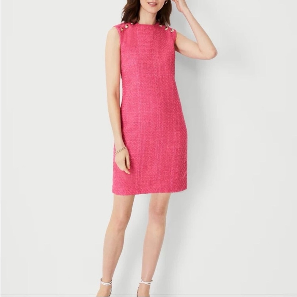 Ann Taylor Tweed Shift Dress Button Shoulder Easter Elle Woods Legally Blonde